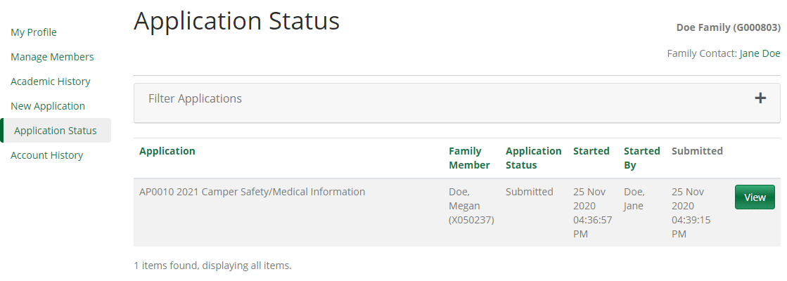 application status